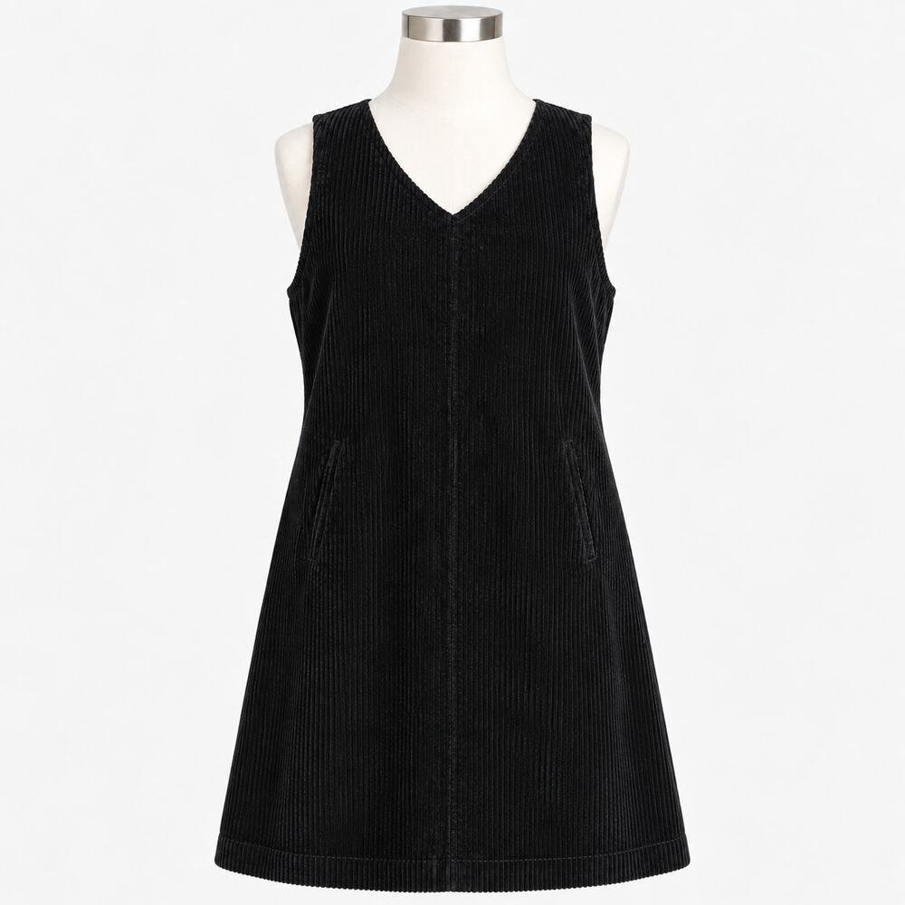 Talbots Black Corduroy Jumper Dress Women's Size 6 100% Cotton Pockets